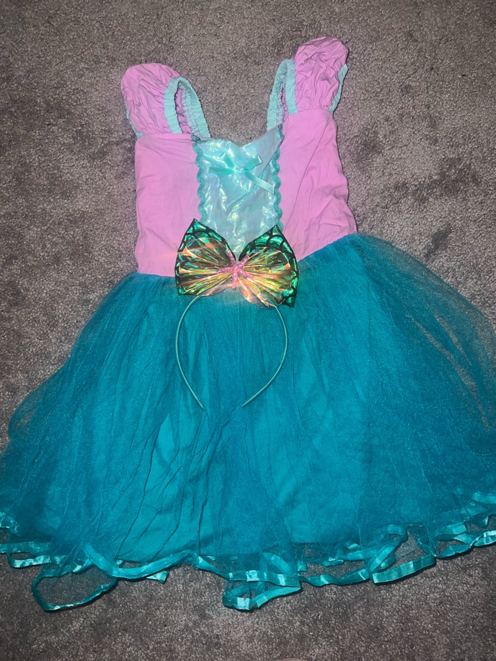 Girls 4/5t Teal and Pink Mermaid style Tutu Costume with Iridescent Bow